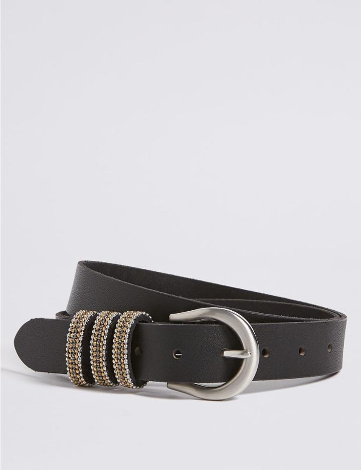 Marks & Spencer Leather Beaded Western Hip Belt Black Mix