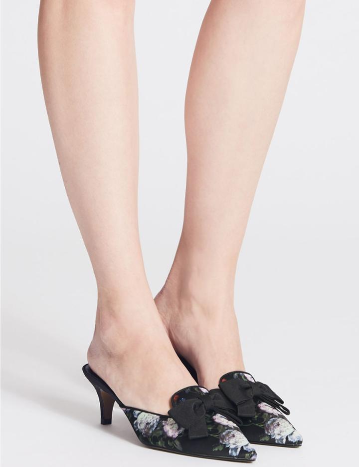 Marks & Spencer Kitten Heel Bow Mule Shoes Black Mix