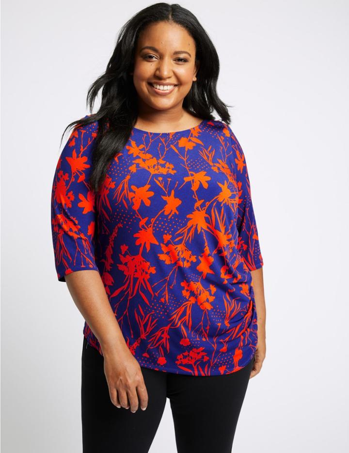 Marks & Spencer Curve Floral Print Short Sleeve Top Blue Mix