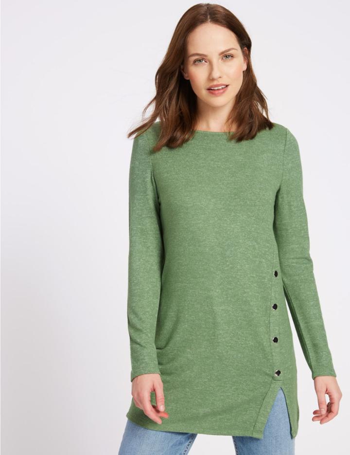 Marks & Spencer Longline Knitted Button Detail Tunic Green