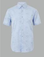 Marks & Spencer Cotton Rich Flower Print Shirt Blue