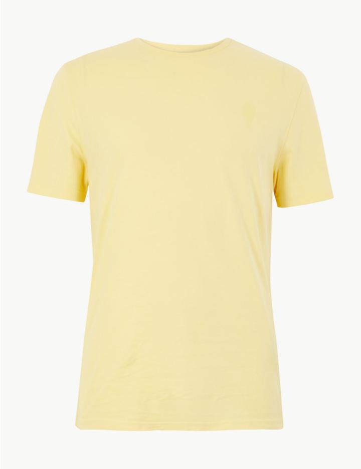 Marks & Spencer Slim Fit Pure Cotton Crew Neck T-shirt Dark Yellow