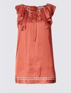 Marks & Spencer Ruffle Lace Trim V-neck Vest Top Copper Rose