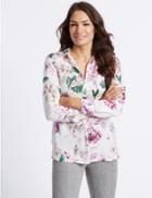 Marks & Spencer Floral Print Long Sleeve Satin Shirt Ivory Mix