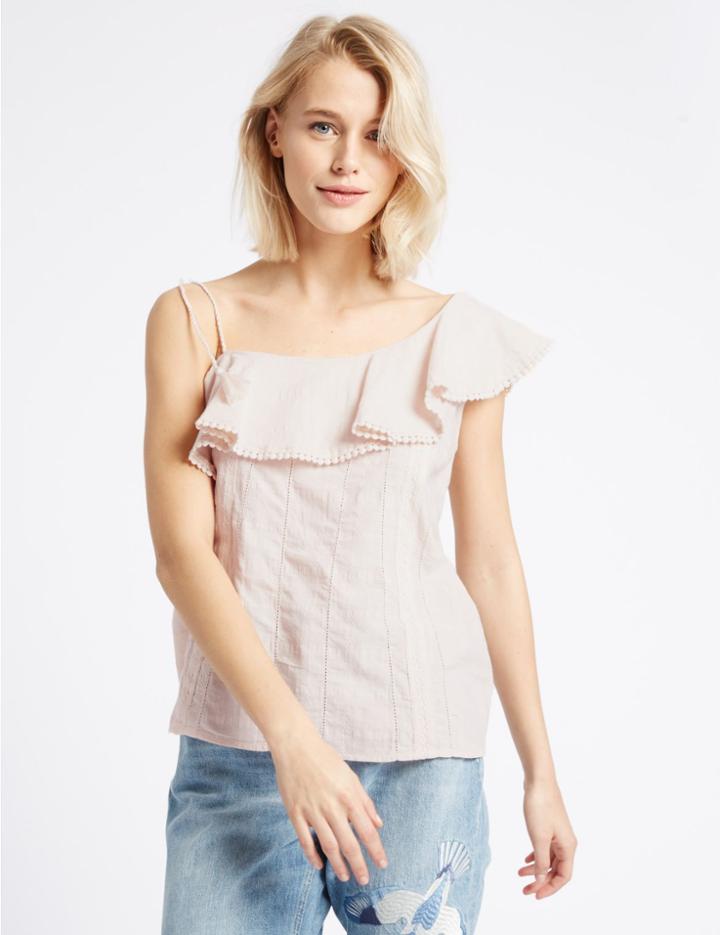 Marks & Spencer Pure Cotton One Shoulder Shell Top Peach