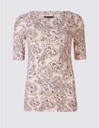 Marks & Spencer Pure Cotton Swirl Print Half Sleeve T-shirt Light Pink Mix
