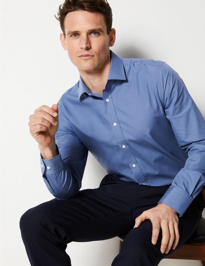 Marks & Spencer Cotton Blend Slim Fit Shirt Chambray