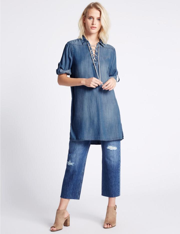 Marks & Spencer Denim Collared Neck 3/4 Sleeve Tunic Denim