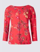 Marks & Spencer Floral Print Boat Neck 3/4 Sleeve Sweatshirt Coral Mix