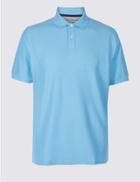 Marks & Spencer Pure Cotton Pique Polo Shirt Blue
