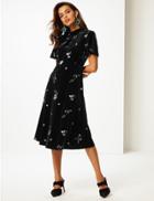 Marks & Spencer Embroidered Short Sleeve Tea Midi Dress Black Mix