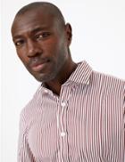 Marks & Spencer Sateen Striped Shirt Burgundy Mix