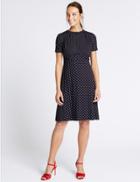 Marks & Spencer Empire Spotted Skater Dress Navy Mix