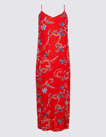 Marks & Spencer Floral Print Slip Maxi Dress Red Mix