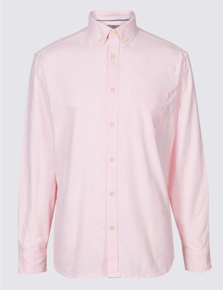 Marks & Spencer Pure Cotton Plain Oxford Shirt Bright Pink