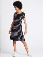 Marks & Spencer Striped Window Back Skater Dress Black Mix