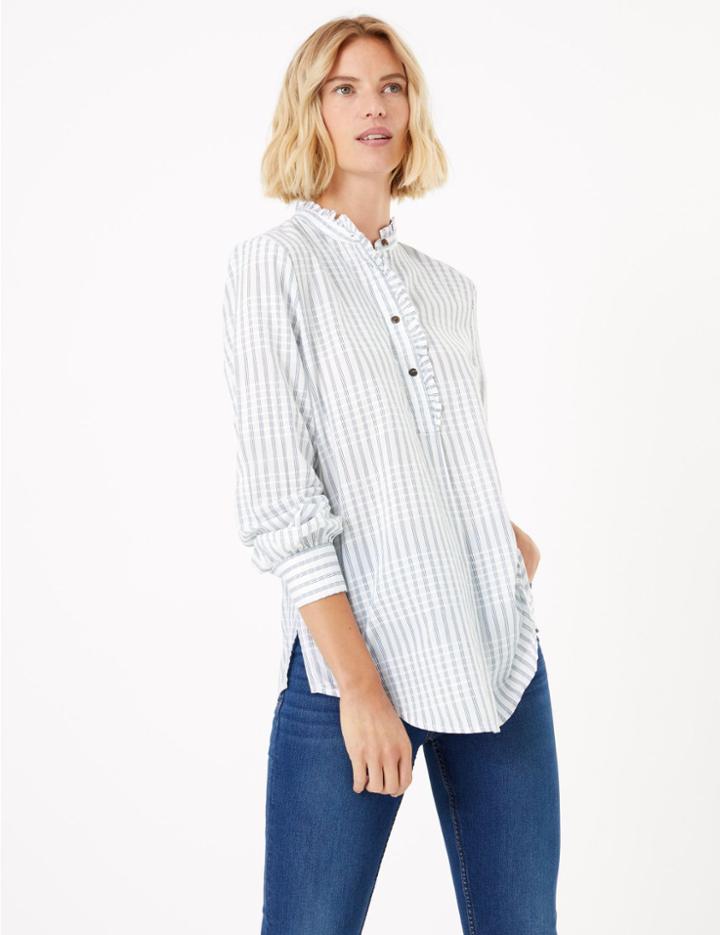 Marks & Spencer Pure Cotton Checked Shirt Ivory Mix
