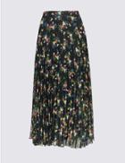 Marks & Spencer Floral Print Pleated A-line Midi Skirt Black Mix