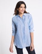 Marks & Spencer Linen Rich Striped Long Sleeve Shirt Blue Mix