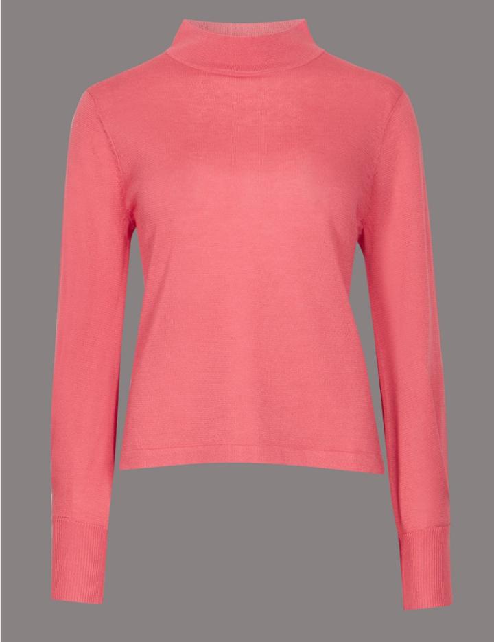 Marks & Spencer Textured Funnel Neck Long Sleeve Jumper Watermelon