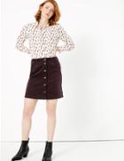 Marks & Spencer Corduroy Button Front A- Line Mini Skirt Dark Grape