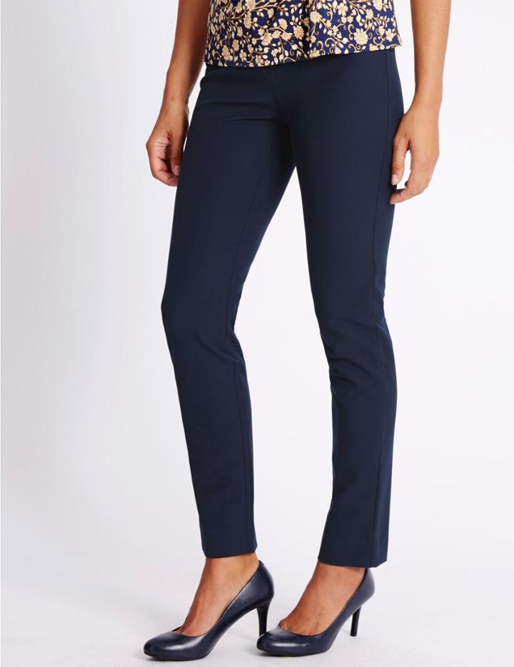 Marks & Spencer Cotton Blend Straight Leg Trousers Navy