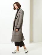 Marks & Spencer Checked Longline Coat Brown Mix