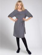 Marks & Spencer Printed Half Sleeve Shift Dress With Belt Navy Mix