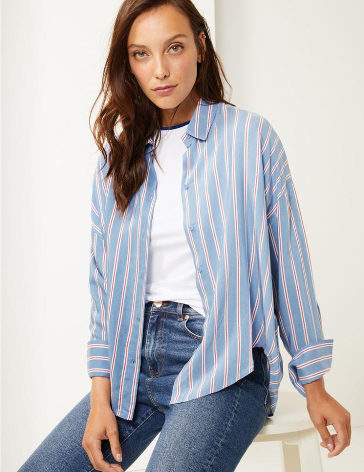 Marks & Spencer Oversized Striped Shirt Blue Mix