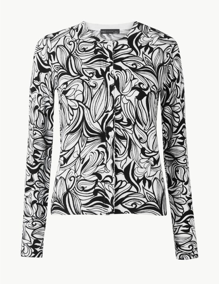 Marks & Spencer Printed Round Neck Cardigan Black Mix