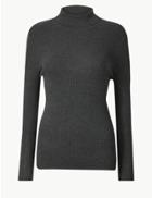 Marks & Spencer Ribbed Polo Neck Jumper Dark Grey Mix