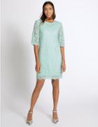 Marks & Spencer Cotton Rich Floral Lace Swing Dress Light Duck Egg