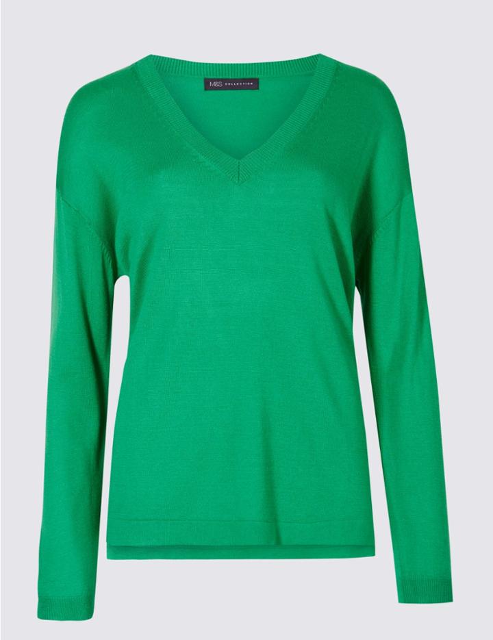 Marks & Spencer V-neck Jumper Medium Green