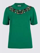 Marks & Spencer Carnival Gem Round Neck Short Sleeve Jumper Green