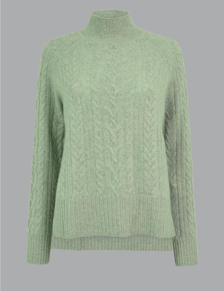 Marks & Spencer Cashmere Relaxed Fit Cable Knit Jumper Mint