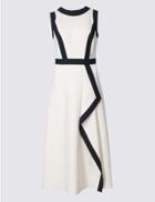 Marks & Spencer Contrast Waterfall Front Midi Dress Beige Mix