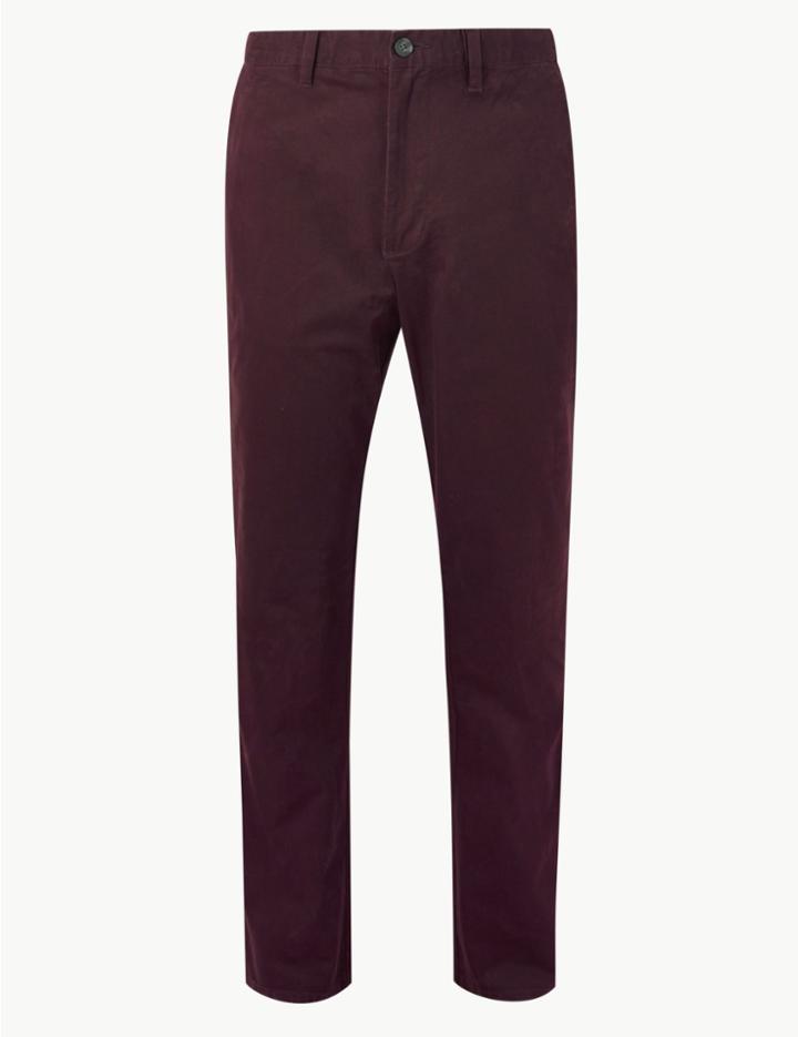 Marks & Spencer Cotton Rich Chinos With Stretch Burgundy
