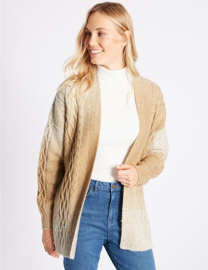 Marks & Spencer Textured Ombre Longline Cardigan Neutral