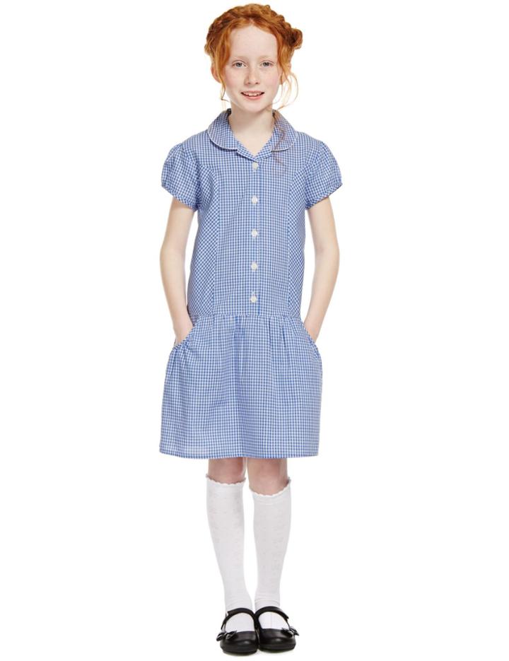 Marks & Spencer 2 Pack Checked Dress (2-14 Years) Blue