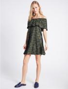 Marks & Spencer Leopard Print Bardot Swing Dress Khaki Mix