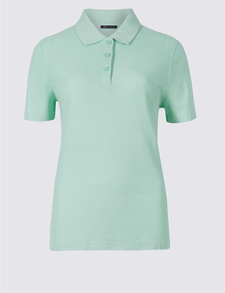 Marks & Spencer Pure Cotton Short Sleeve Polo Shirt Pale Jade