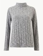 Marks & Spencer Textured High Neck Long Sleeve Sweatshirt Light Grey