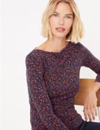 Marks & Spencer Cotton Rich Floral Print Fitted Top Navy Mix