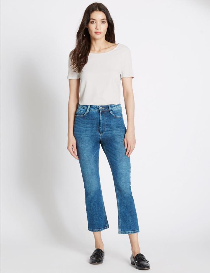 Marks & Spencer Mid Rise Cropped Flare Jeans Medium Indigo