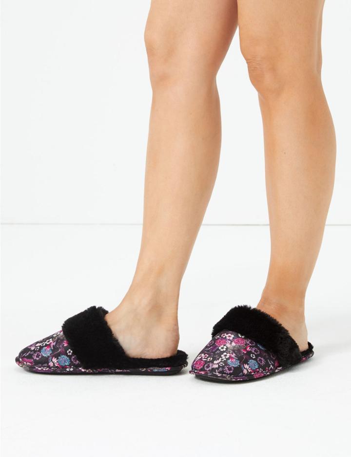 Marks & Spencer Animal Print Faux Fur Cuff Mules Purple Mix