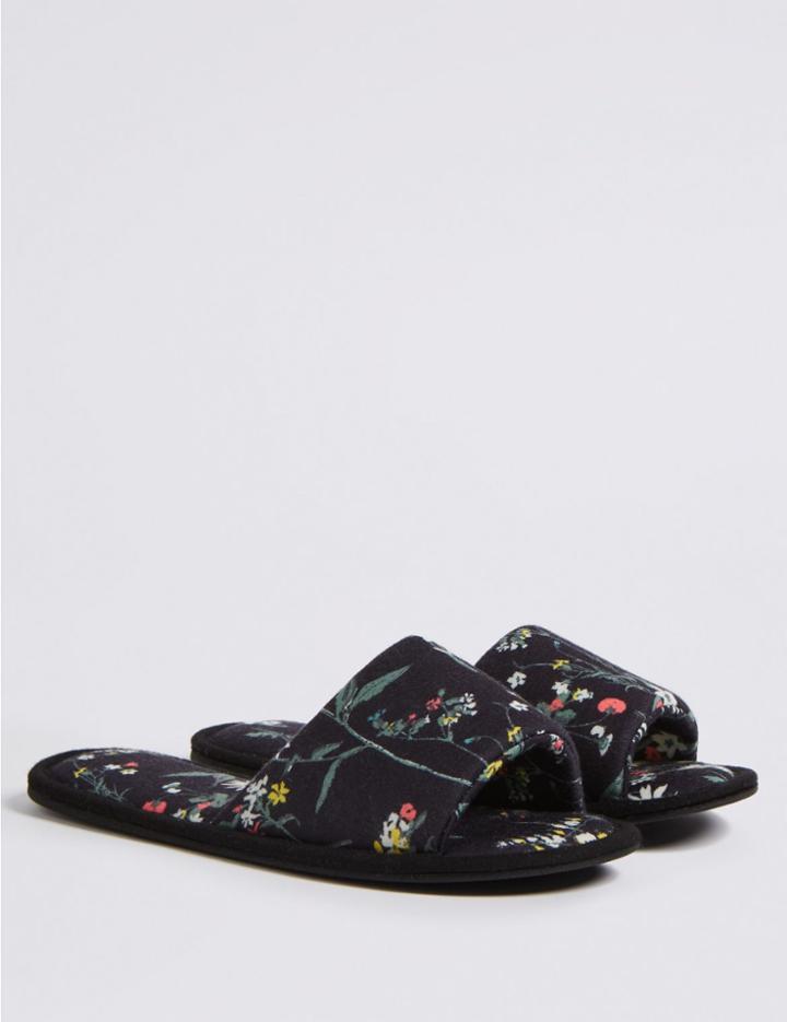 Marks & Spencer Floral Print Mule Slippers Black Mix