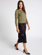 Marks & Spencer Floral Print Flocked A-line Midi Skirt Navy Mix