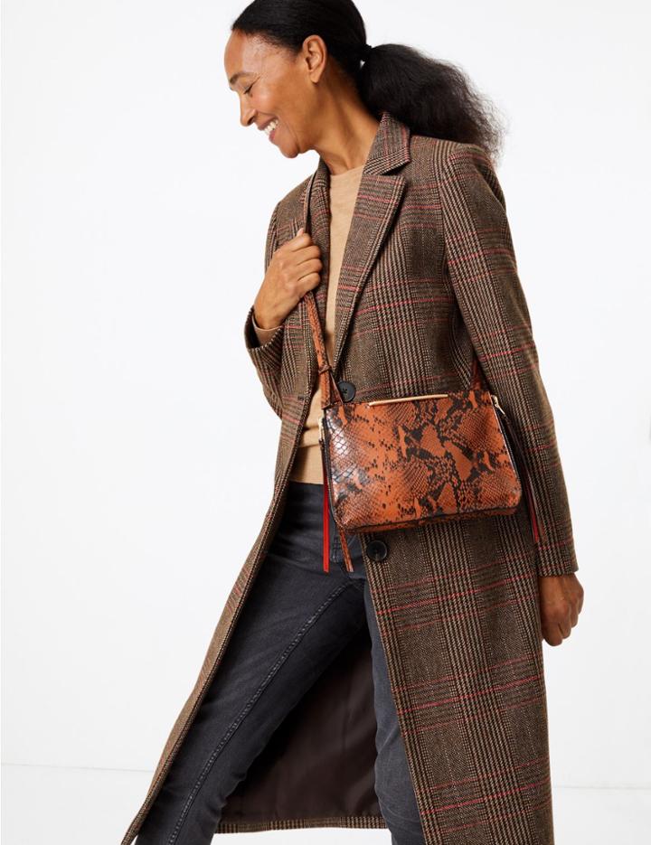 Marks & Spencer Reversible Snake Print Crossbody Bag Chocolate