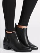 Marks & Spencer Wide Fit Leather Block Heel Ankle Boots Black