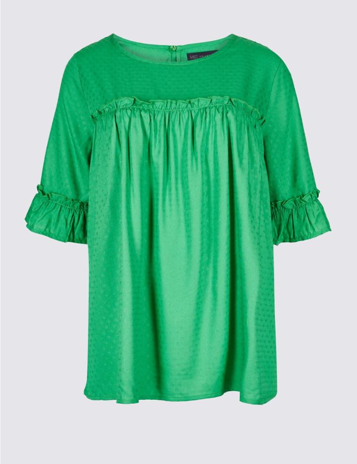 Marks & Spencer Printed Round Neck Half Sleeve Blouse Green